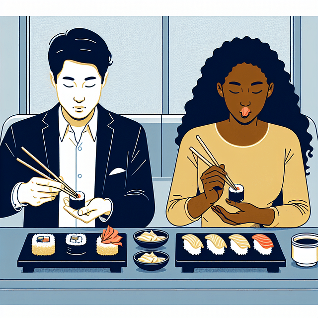 eating pickled ginger between sushi pieces