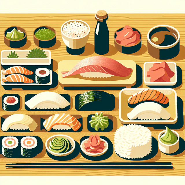 assorted sushi condiments on a table