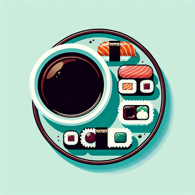 small dish of soy sauce beside a plate of sushi