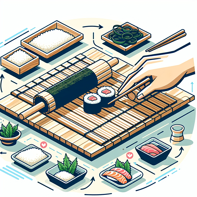 rolling sushi maki with bamboo mat