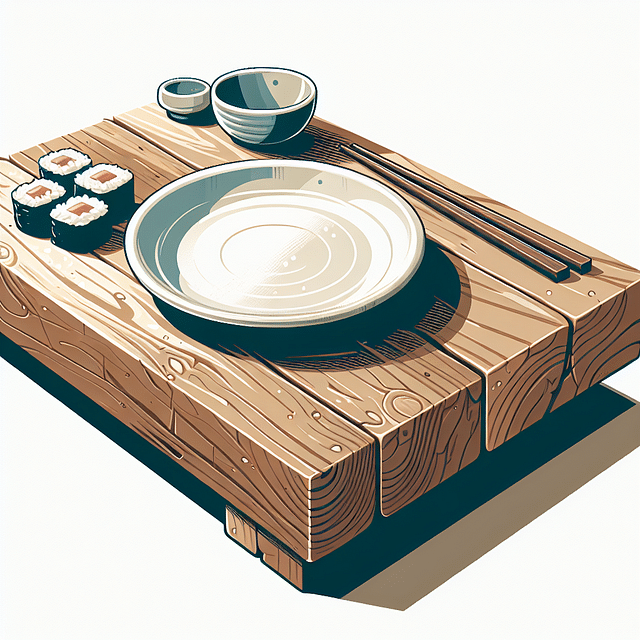white ceramic sushi plate on a wooden table