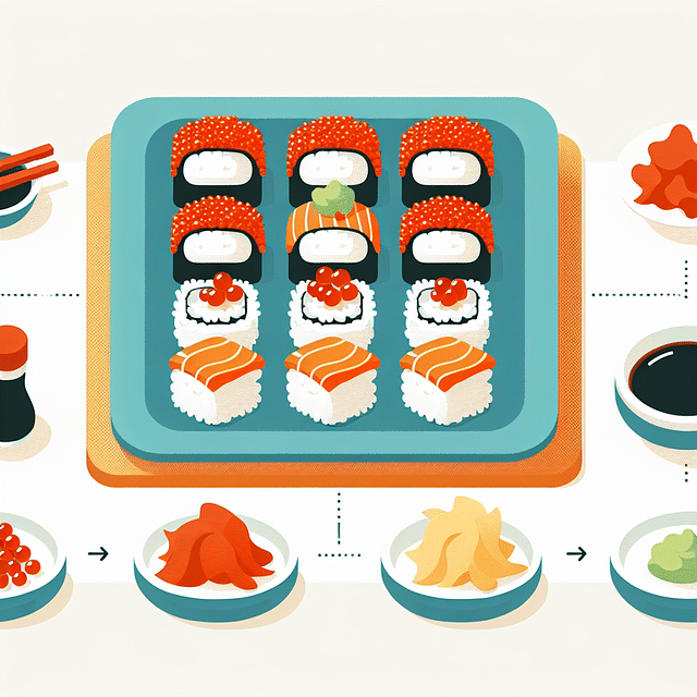 platter of tobiko sushi served with ginger, wasabi, and soy sauce