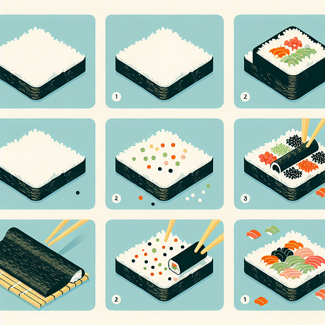 adding fillings to sushi rice on nori