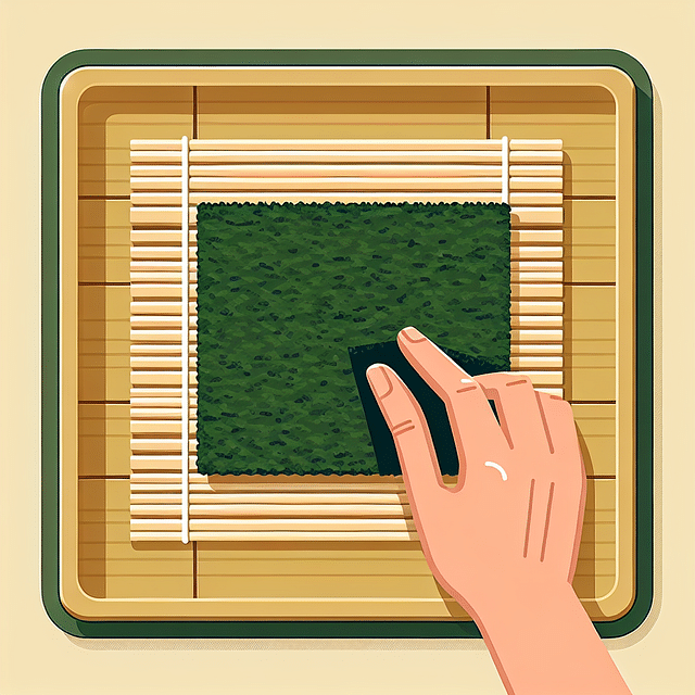 placing nori on bamboo mat