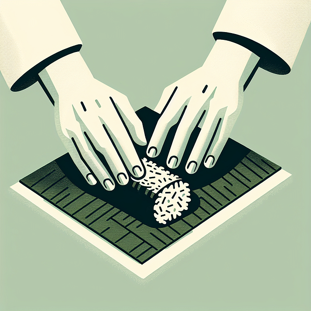 spreading sushi rice on nori sheet