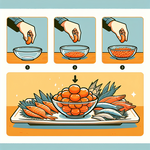 masago piled in a clear bowl on a seafood platter