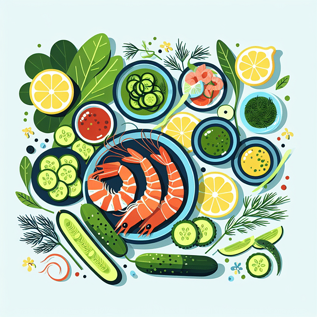 seafood spread garnished with cucumber, lemon, and dill