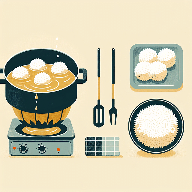 frying sushi rice arancini in a pot