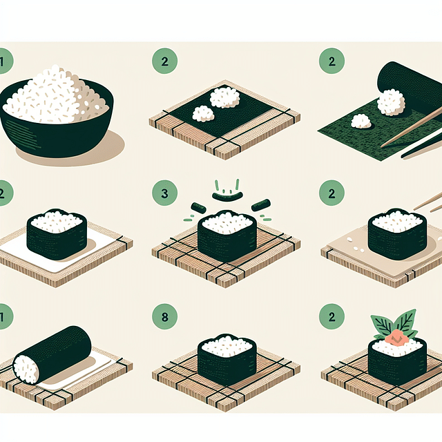 sushi rice balls with nori and wasabi