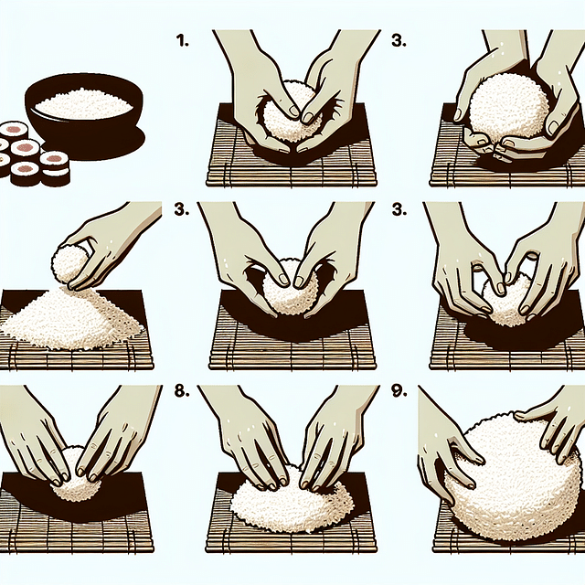 sushi rice being rolled into balls