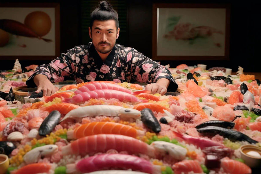 Sushi with Tobiko garnish