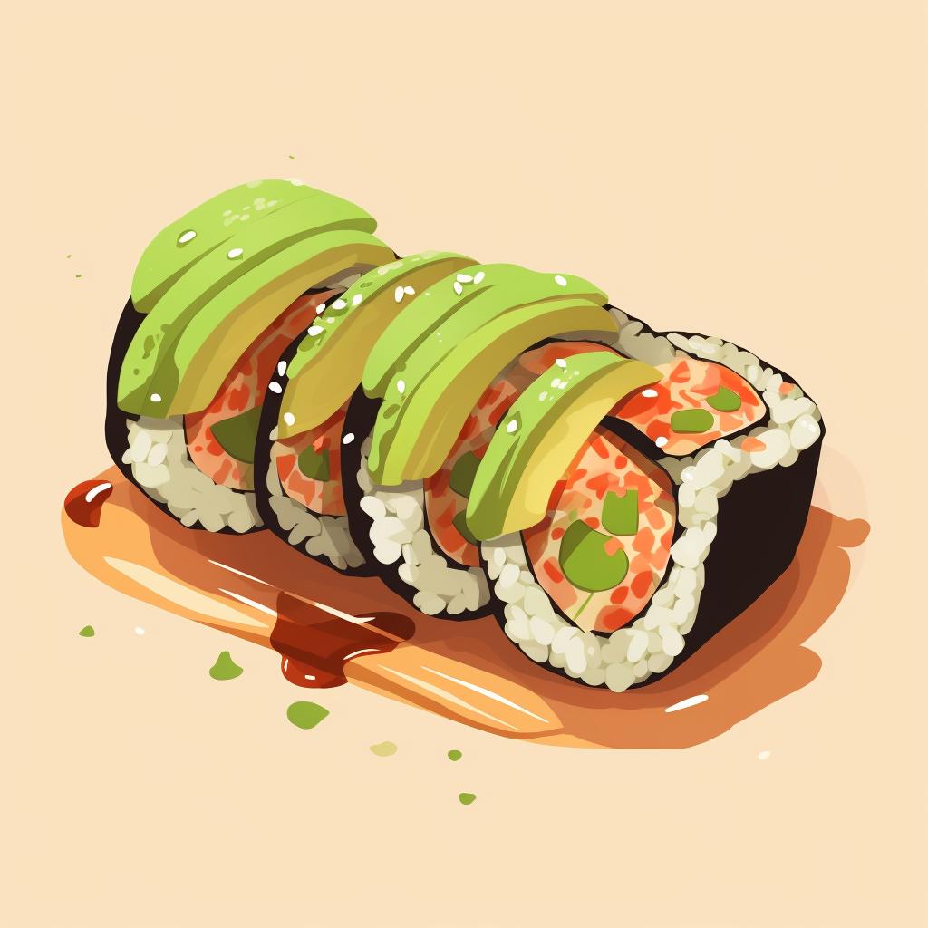 Sushi roll with avocado and spicy mayo