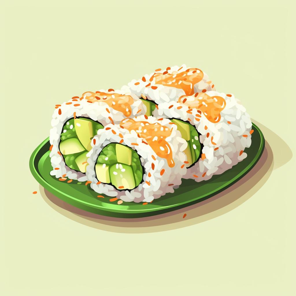 Sushi roll with tempura flakes and cucumber