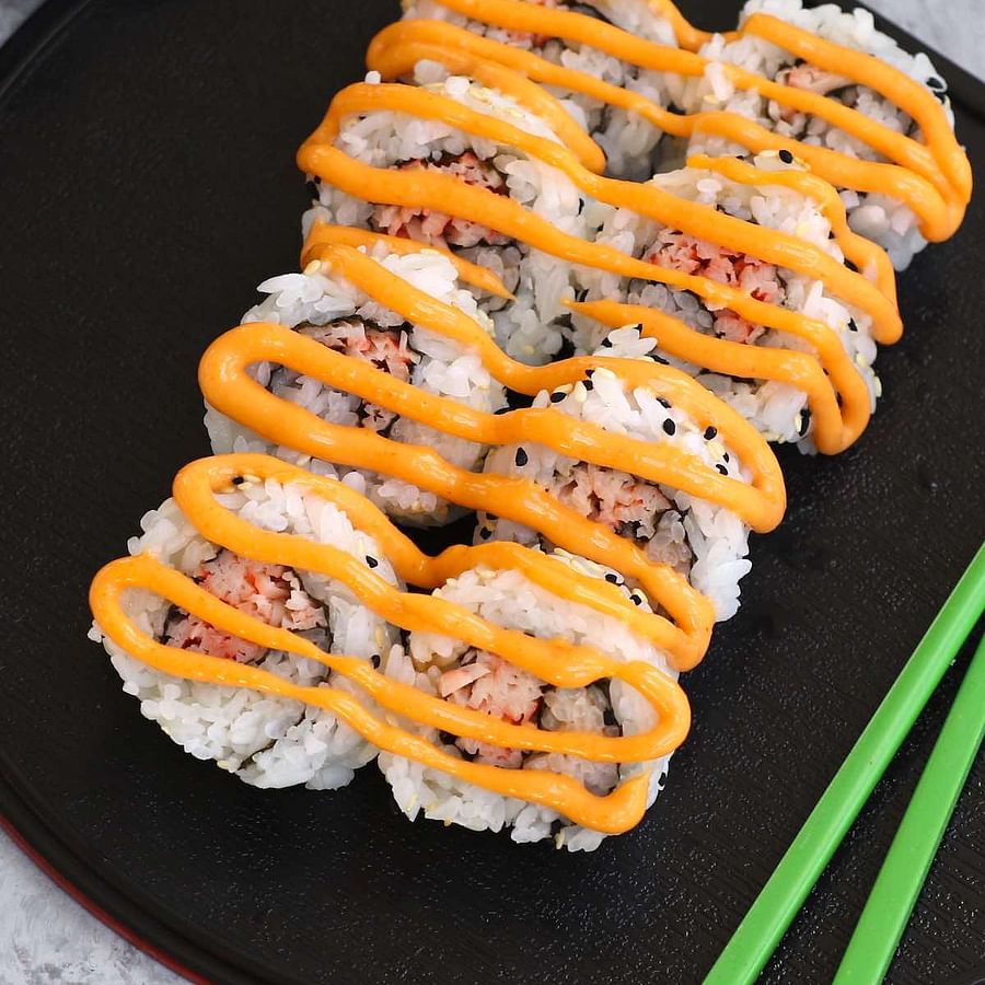 Delicious sushi roll featuring Kani