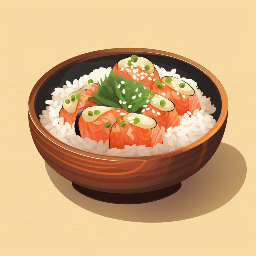 Seasoned sushi rice in a wooden bowl