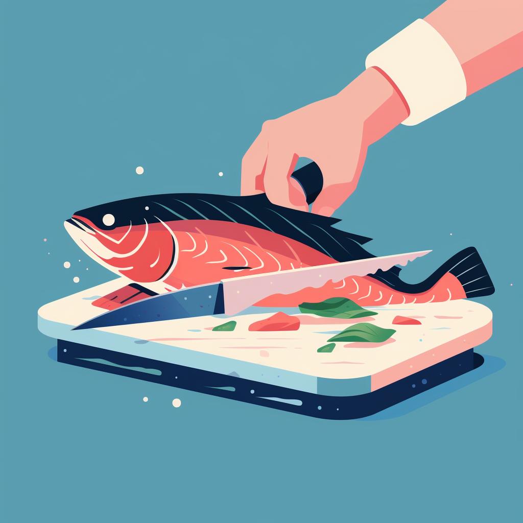 Sushi-grade fish being sliced