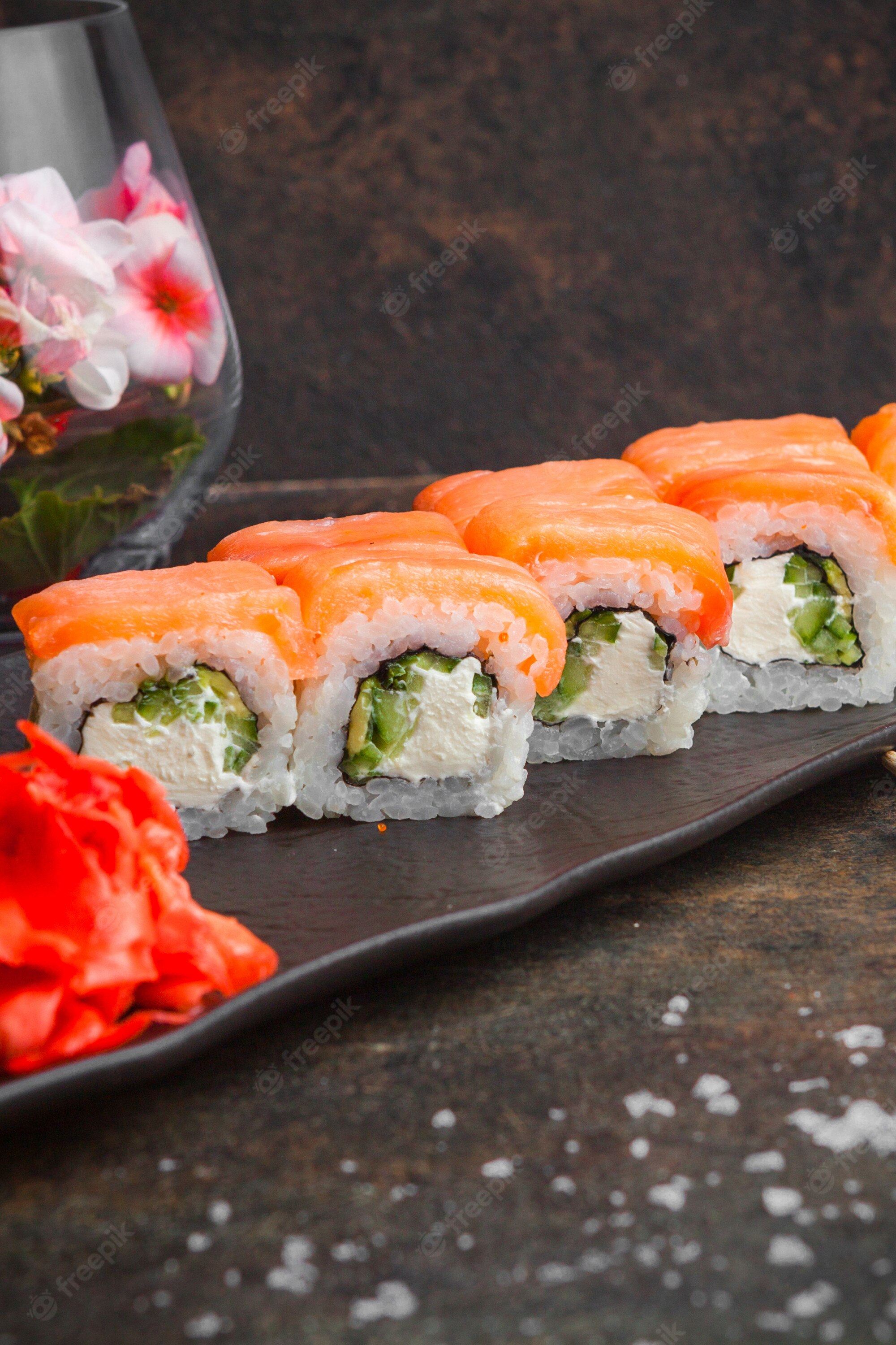 Sushi platter with side of pickled ginger