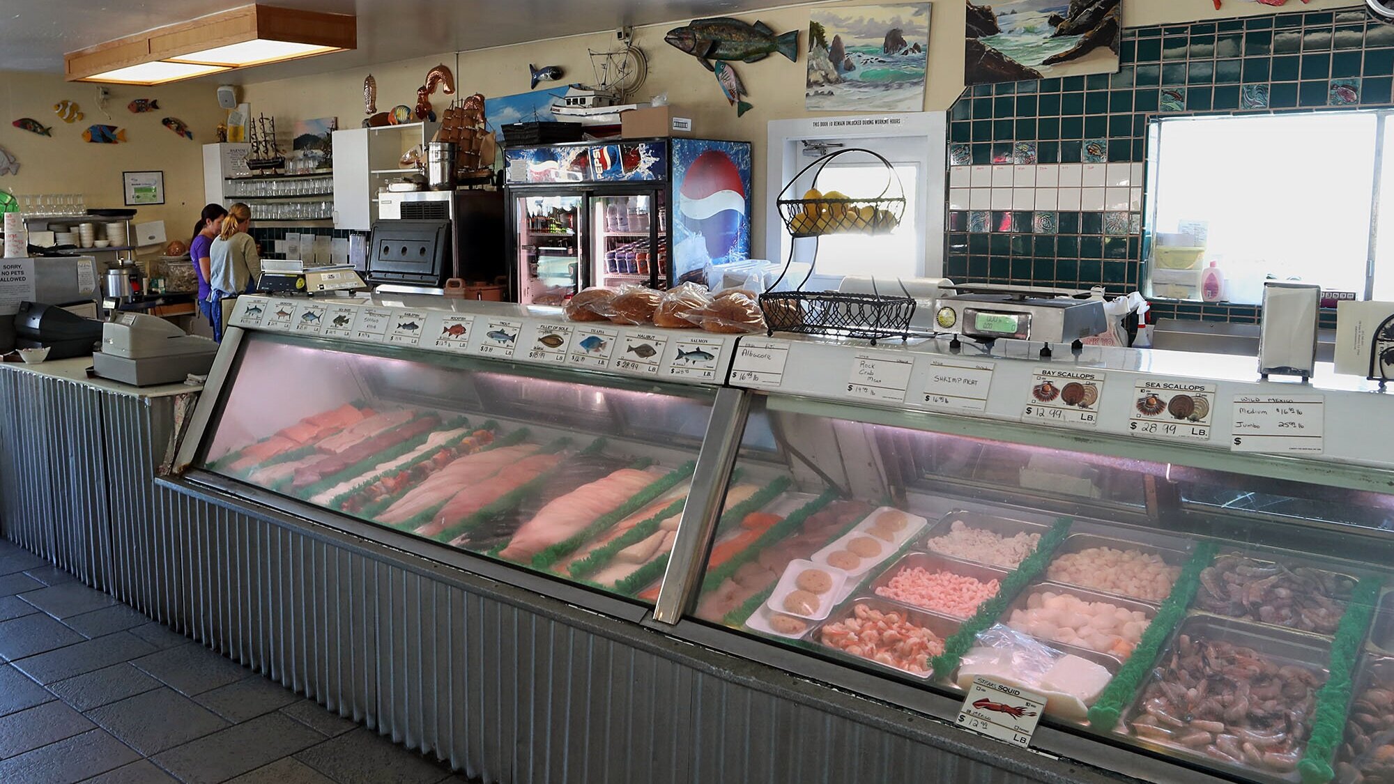 Fresh seafood display at Monterey Fish Market in Berkeley